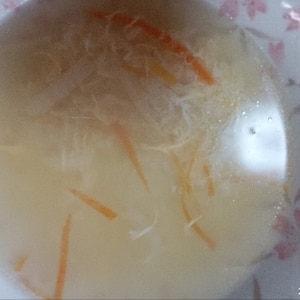 蕎麦湯（そばの茹で汁）とめんつゆでかき卵スープ